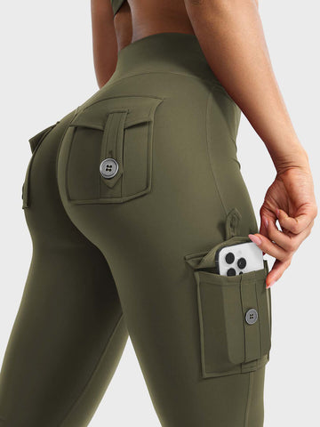 Green Flared Cargo Leggings