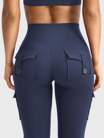 Blue Flared Cargo Leggings