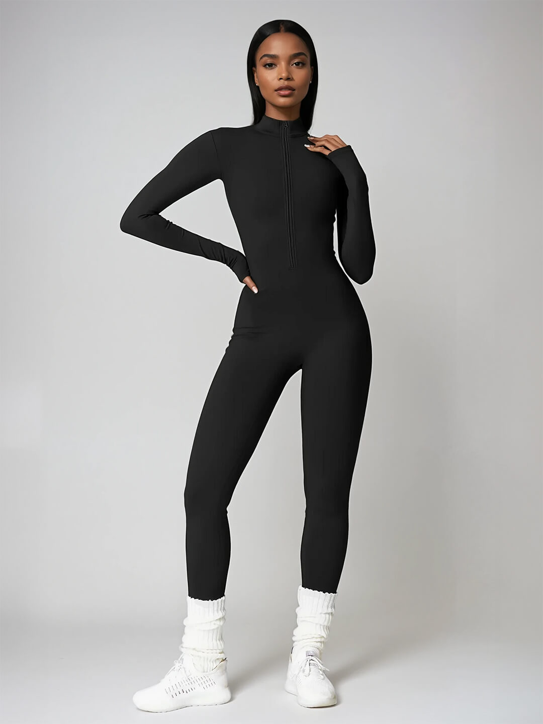 Black Sculpt Zip Jumpsuit