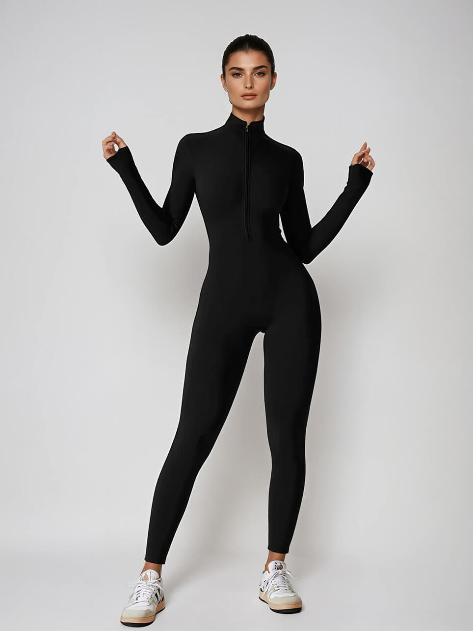 Black Sculpt Zip Jumpsuit